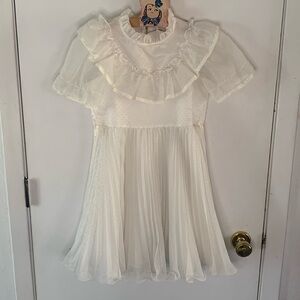 Vintage white Swiss dot dress with accordion pleats and ruffle bodice Size 8